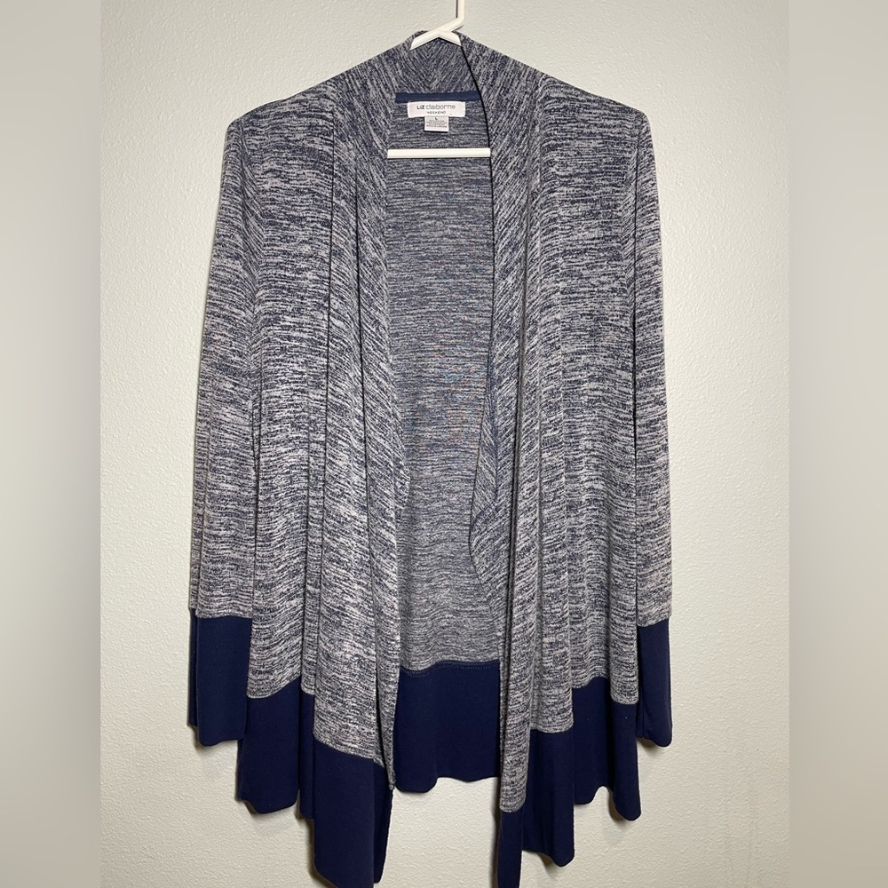 Liz Claiborne Weekend Navy and White Open Cardigan. Size Large